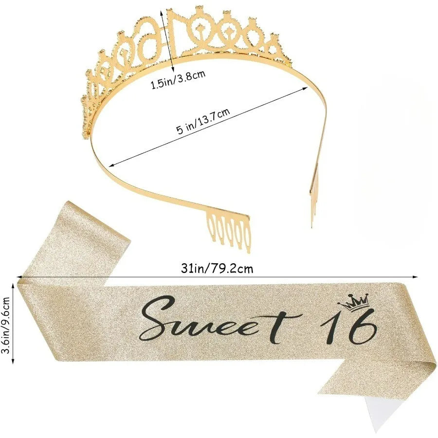 Birthday Tiara Crown Sash Women Girls 13th 16th 18th 21St 30Th 40Th 50Th 60Th 70Th 80Th Birthday Party Decoration Favor Gifts