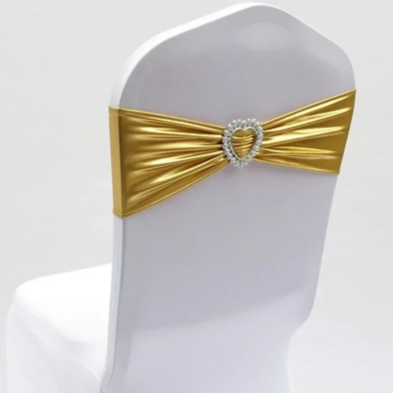 Love Heart Buckle Elastic Chair Sash with Spandex Stretch Bow Tie for Wedding Birthday Party Festival Holiday Decoration