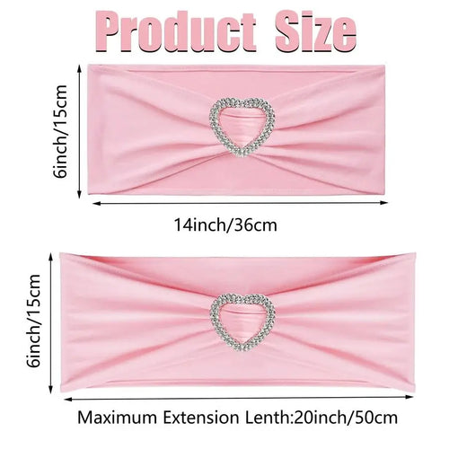 100Pcs Light Pink Chair Sashes for Wedding Spandex Pink Sashes for Chairs Covers Stretch Chair Sashes Band with Heart Buckle Sli