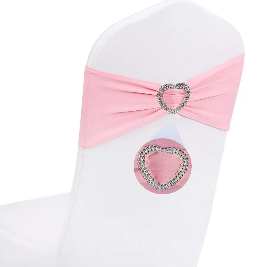 100Pcs Light Pink Chair Sashes for Wedding Spandex Pink Sashes for Chairs Covers Stretch Chair Sashes Band with Heart Buckle Sli