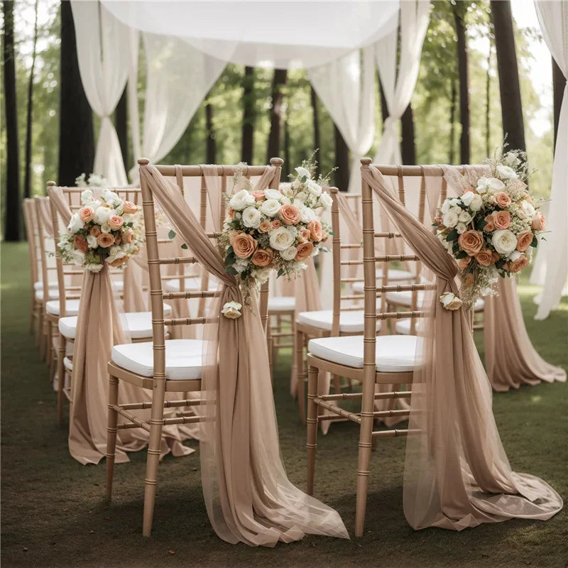 5PCS Like Chiffon Chair Sashes Wedding Chair Decoration 17x250cm For Wedding Aisle Decorations Party Banquet Event Baby Shower