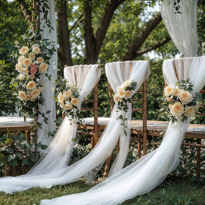 5Pcs 75x200cm White Wedding Tulle Chair Sashes baby shower Party Wedding Layout Arch Decor Garden Party Stairs Decoration